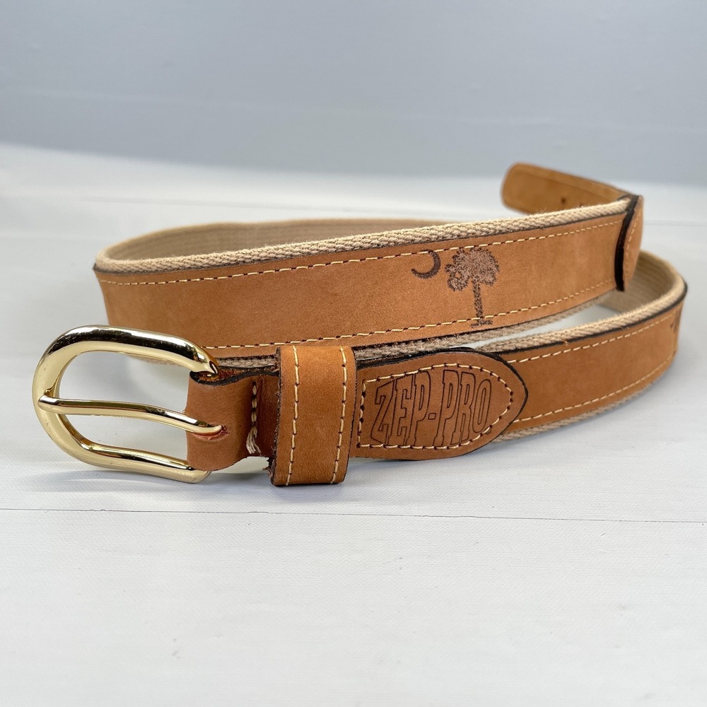 ZEP-PRO Belt Mens 36 Canvas Leather South Carolina Palmetto Flag Brass - USA